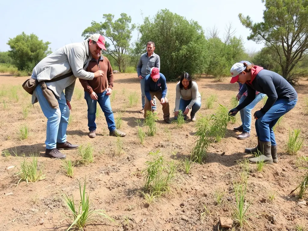 A photograph capturing a group of volunteers planting trees in a deforested area, symbolizing the organization's commitment to habitat restoration and reforestation efforts.
