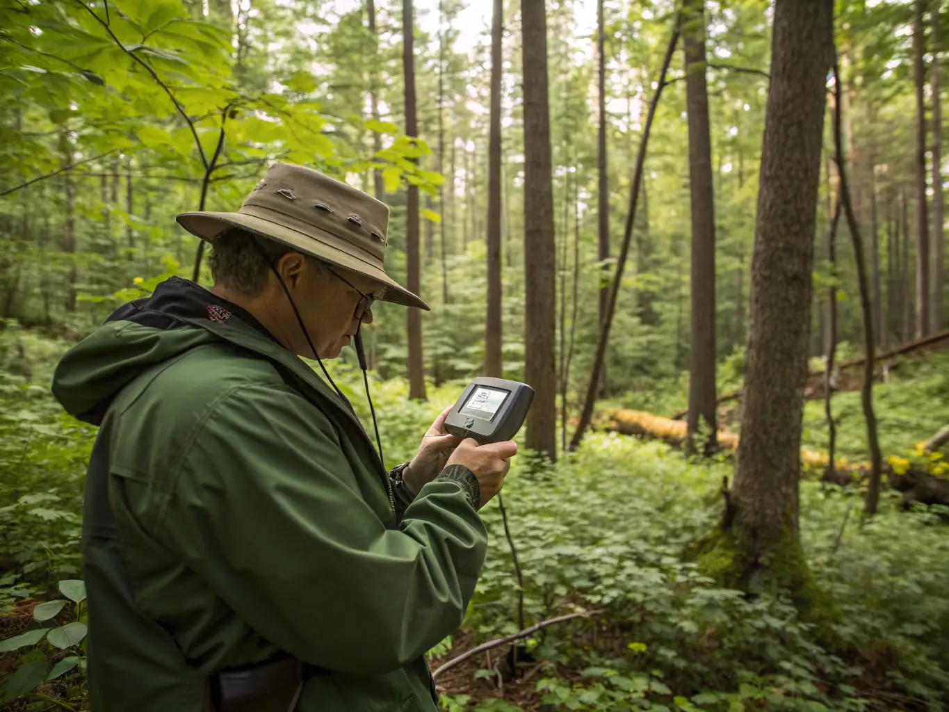 An image depicting a wildlife biologist monitoring a local deer population, showcasing the organization's dedication to species regulation and conservation.