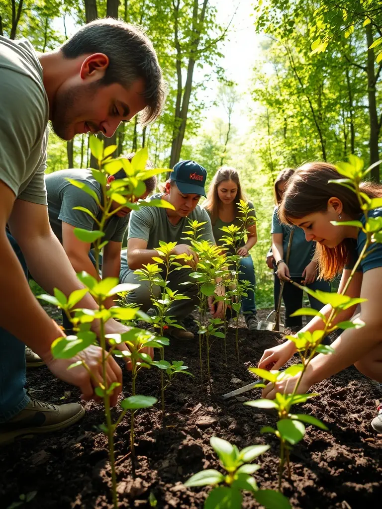 An image showing members of SOCIETE COMMUNALE DE CHASSE DE BERRY-BOUY removing invasive plant species from a protected area, highlighting habitat protection efforts.