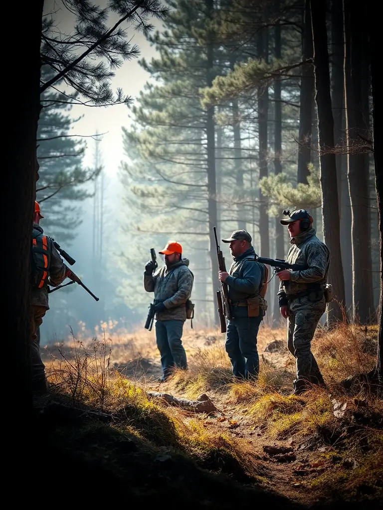 A photograph of members participating in a controlled hunt, emphasizing sustainable harvesting practices and wildlife management.