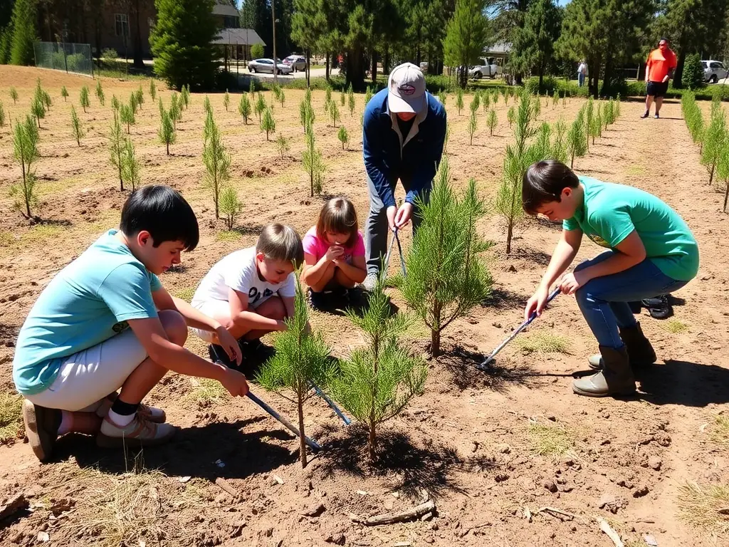 A group of volunteers planting trees in a deforested area, symbolizing habitat restoration efforts by SOCIETE COMMUNALE DE CHASSE DE BERRY-BOUY.